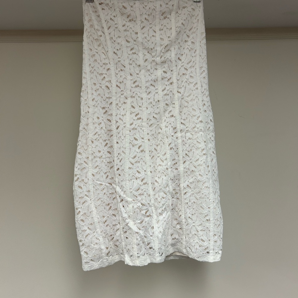 Kimchi Blue Cream Midi Pencil Skirt Smocked